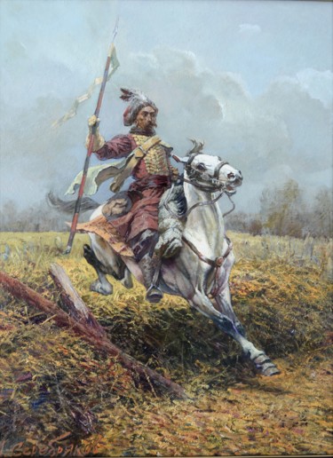 Pittura intitolato "Scout. Cossack era." da Andrey Serebryakov, Opera d'arte originale, Olio