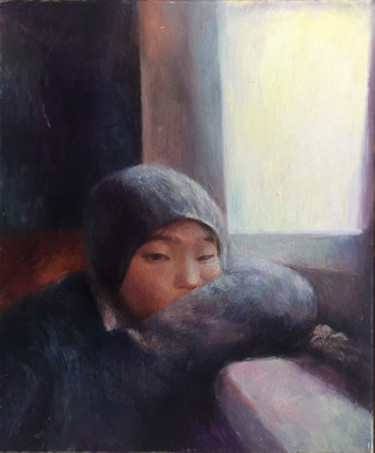 Painting titled "Autoportrait a la f…" by Yixiao Li, Original Artwork, Oil