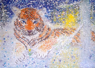 Schilderij getiteld "Siberian tiger" door Evgenii, Origineel Kunstwerk, Pastel