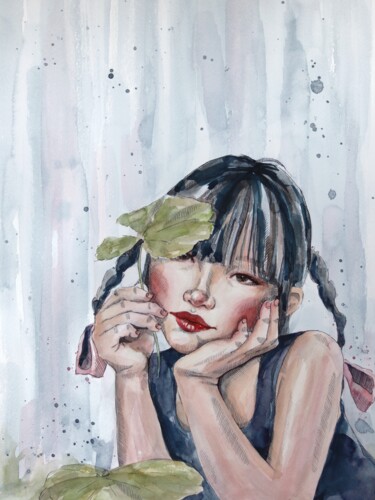 Painting titled "Little girl" by Marina Ogai, Original Artwork, Watercolor