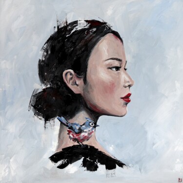 Painting titled "Asian woman with bu…" by Marina Ogai, Original Artwork, Oil