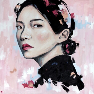 Peinture intitulée "Pink asian girl" par Marina Ogai, Œuvre d'art originale, Huile