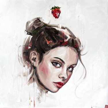 Painting titled "STRAWBERRY GIRL" by Marina Ogai, Original Artwork, Oil