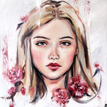 绘画 标题为“WOMAN WITH ROSES. P…” 由Marina Ogai, 原创艺术品, 油