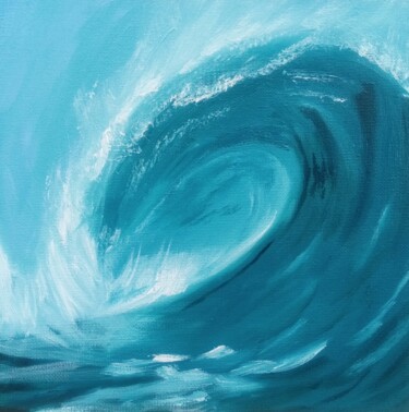 Painting titled "Green wave" by Tatiana Bukhteeva, Original Artwork, Oil Mounted on Cardboard