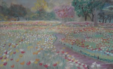 Drawing titled "Summer field" by Arina Khlebnikova, Original Artwork, Pastel