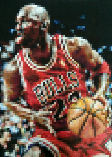 "Pixel Jordan" başlıklı Resim A-Criticart tarafından, Orijinal sanat, Mum boya Diğer sert panel üzerine monte edilmiş