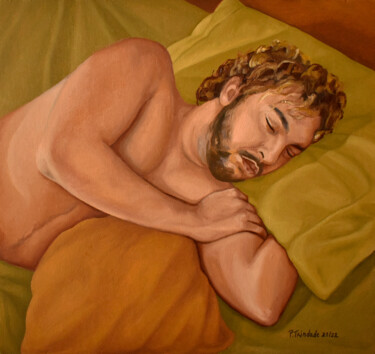 Painting titled "Vinicius a dormir" by Patrícia Trindade, Original Artwork, Oil