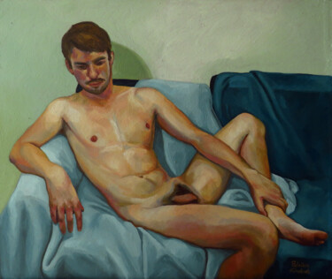 Pintura intitulada "Naked Blue" por Patrícia Trindade, Obras de arte originais, Óleo