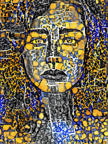 Digitale Kunst getiteld "Portrait bleu jaune…" door A.R.Pixo, Origineel Kunstwerk, 2D Digital Work