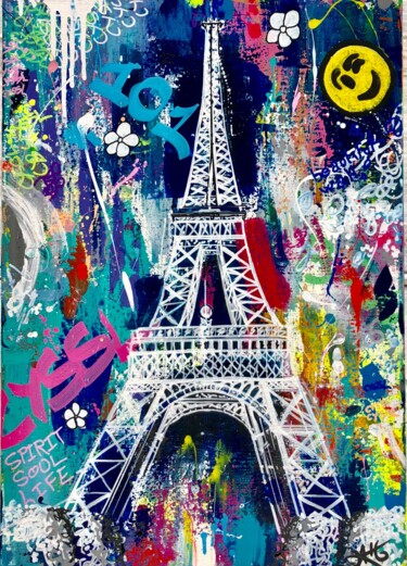 Painting titled "Tour Eiffel, Paris" by A.T.6 Alexandre Trubert, Original Artwork, Acrylic