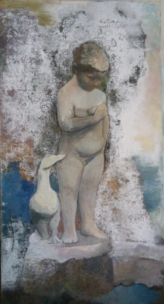 Schilderij getiteld "boy with the gosling" door Anna Zavilenskaia, Origineel Kunstwerk, Olie