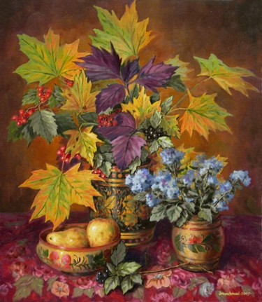 Картина под названием "September bouquet" - Arkady Zrazhevsky, Подлинное произведение искусства, Масло