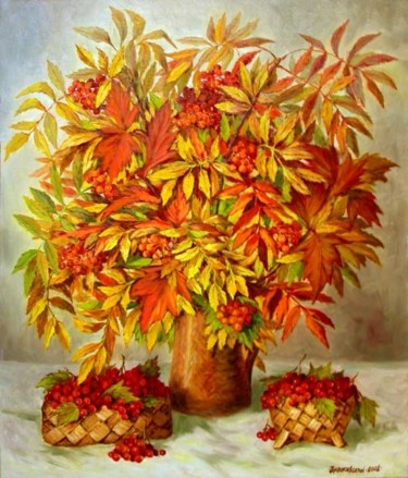Картина под названием "Rowan leaves" - Arkady Zrazhevsky, Подлинное произведение искусства, Масло