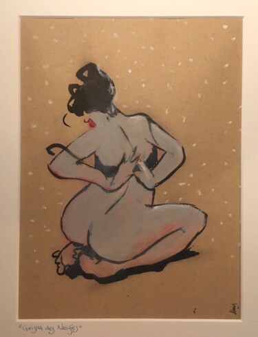 Disegno intitolato "La geisha des neiges" da Alain Godefroid, Opera d'arte originale, Inchiostro
