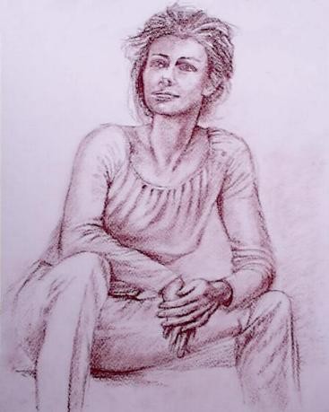 Drawing titled "jeune femme assise" by Aantz, Original Artwork