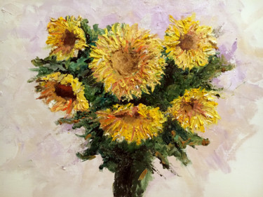Pittura intitolato "Sunflower Too" da Larry Aarons, Opera d'arte originale, Olio Montato su Altro pannello rigido