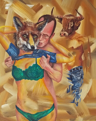 Pintura intitulada "A Chary Vixen" por Aarron Laidig, Obras de arte originais, Acrílico Montado em Armação em madeira