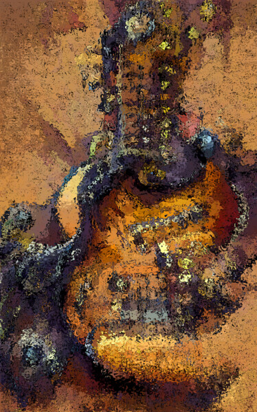 绘画 标题为“Dreaming the Guitar!” 由Aatmica Ojha, 原创艺术品, 2D数字工作 安装在木质担架架上