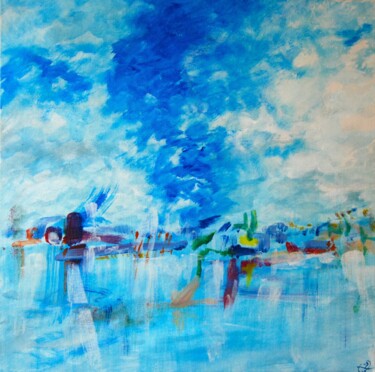 Painting titled "Bord de mer 2" by Abdel Arthur Aouatah, Original Artwork, Acrylic Mounted on Wood Stretcher frame