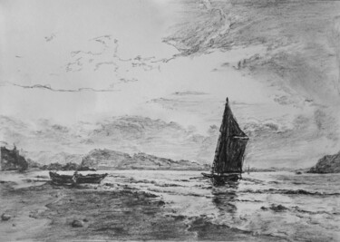 Drawing titled "Norway landscape" by Abdel Lafrimi, Original Artwork, Graphite Mounted on Wood Stretcher frame