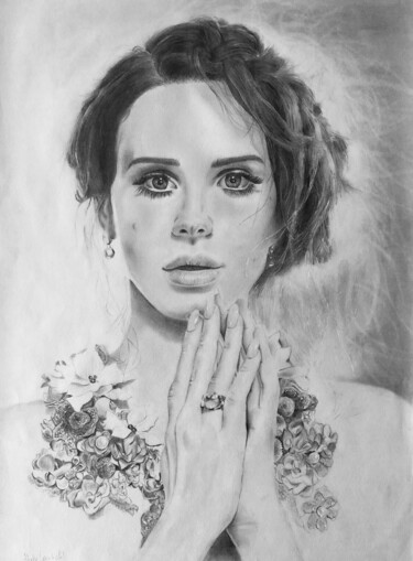 Tekening getiteld "Lana del Rey" door Abdel Maha, Origineel Kunstwerk, Potlood