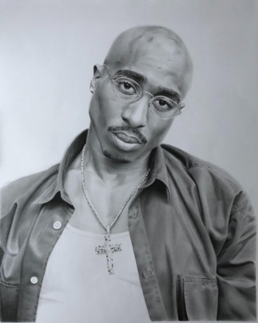 Tekening getiteld "Tupac Shakur" door Abdel Maha, Origineel Kunstwerk, Grafiet