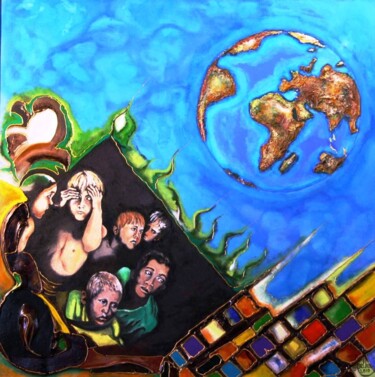 제목이 "6ème Génération"인 미술작품 Abdellouahab Selka로, 원작, 기름 기타 단단한 패널에 장착됨