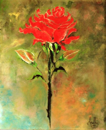 Peinture intitulée "La rose écarlate" par Abdellouahab Selka, Œuvre d'art originale, Huile