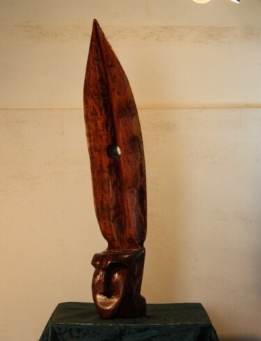Escultura intitulada "Homme de plume" por Abdellouahab Selka, Obras de arte originais, Madeira