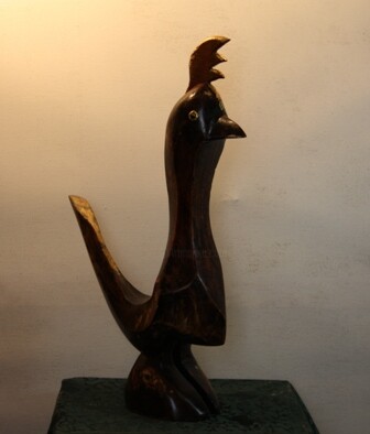 Sculpture intitulée "Le coq" par Abdellouahab Selka, Œuvre d'art originale, Bois