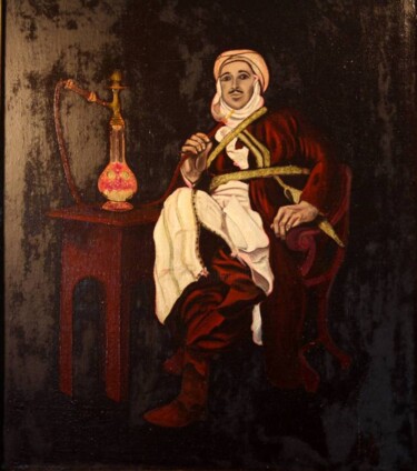 Pittura intitolato "le-narguile-1979.jpg" da Abdellouahab Selka, Opera d'arte originale, Olio