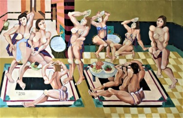 Картина под названием "Oriental bath (1)" - Abdelrahman Shamieh, Подлинное произведение искусства, Акрил