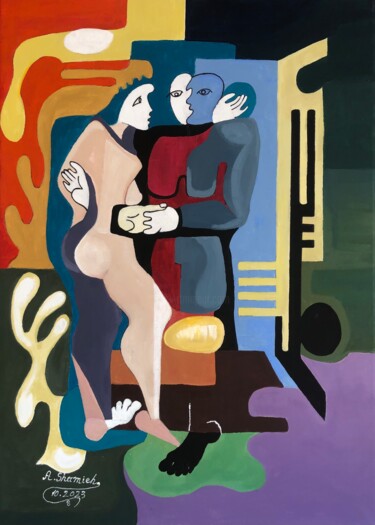 Painting titled "Couple Relatioships…" by Abdelrahman Shamieh, Original Artwork, Acrylic Mounted on Wood Stretcher frame