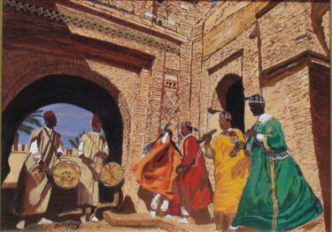 Painting titled "Gnawa d'essaouira -…" by Abderrahim El Moujaouid, Original Artwork, Acrylic Mounted on Wood Stretcher frame