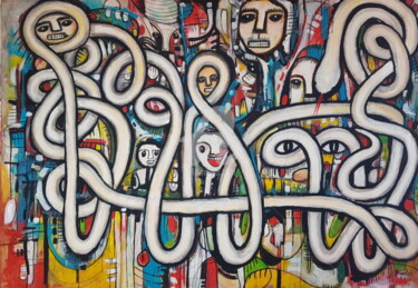 Painting titled "Snake with People" by Abdoulie Conteh, Original Artwork, Acrylic