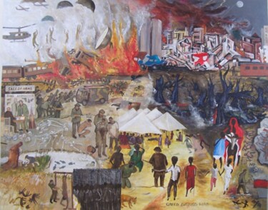 Painting titled "WAR  (this artwork…" by Abdoulie Conteh, Original Artwork, Oil Mounted on Wood Stretcher frame