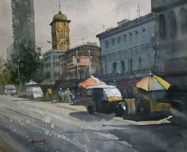 Pittura intitolato "MARKET AFTERNOON" da Abhijit Jadhav, Opera d'arte originale, Acquarello