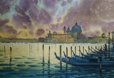 Painting titled "EVENING IN VENICE" by Abhijit Jadhav, Original Artwork, Watercolor