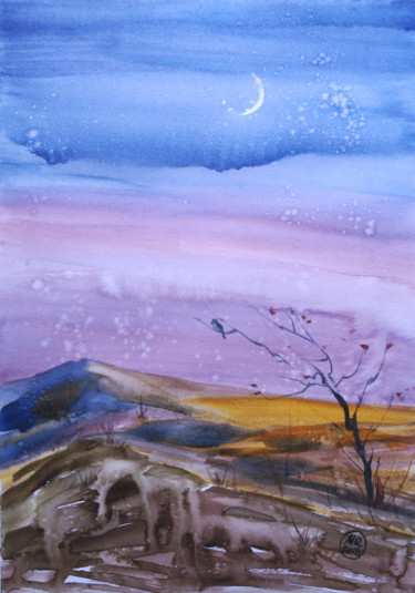 Painting titled "Solitude no. 2" by Monica Rus, Original Artwork, Watercolor