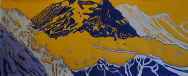 Arte textil titulada "Montagnes à l'or du…" por Abora, Obra de arte original, Tela
