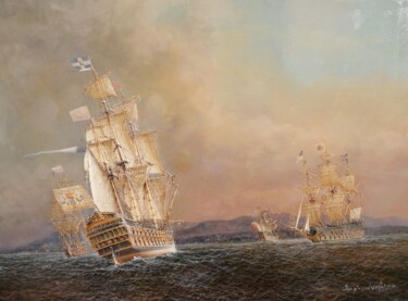 Peinture intitulée "Batalha Naval do Po…" par Abraham Levy Lima, Œuvre d'art originale, Huile Monté sur Métal