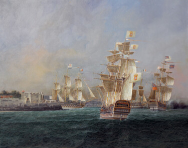 「Batalha Naval do Te…」というタイトルの絵画 Abraham Levy Limaによって, オリジナルのアートワーク, オイル ウッドストレッチャーフレームにマウント