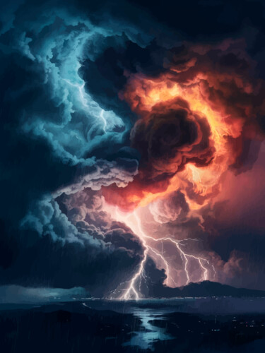 Digitale Kunst getiteld "fire and ice storm" door Abreu, Origineel Kunstwerk, 2D Digital Work