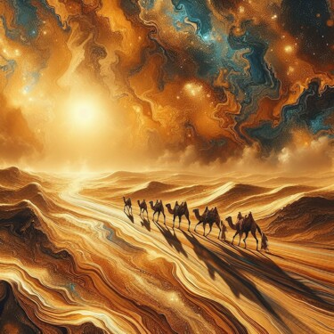 Arte digitale intitolato "Desert Caravan Jour…" da Abstract Bliss, Opera d'arte originale, Immagine generata dall'IA
