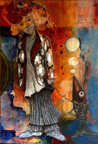 Peinture intitulée "Le poisson et son c…" par Carole Accursi, Œuvre d'art originale, Autre