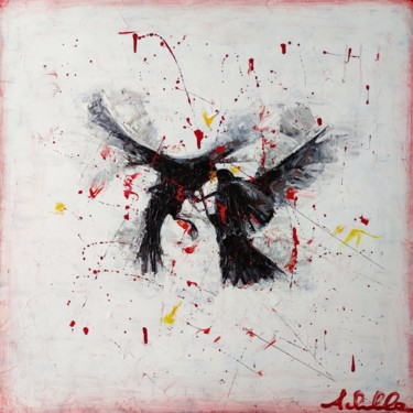 Painting titled "Black bird" by Achille Chiarello, Original Artwork, Oil