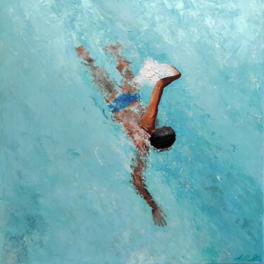 Pittura intitolato "The swimmer 4" da Achille Chiarello, Opera d'arte originale, Olio