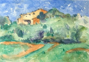 Malerei mit dem Titel "La Ferme de Bellevu…" von Alain Crousse (ACWATERCOLORS), Original-Kunstwerk, Aquarell