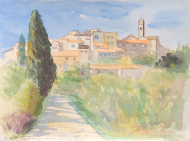Painting titled "Village de Plascass…" by Alain Crousse (ACWATERCOLORS), Original Artwork, Watercolor